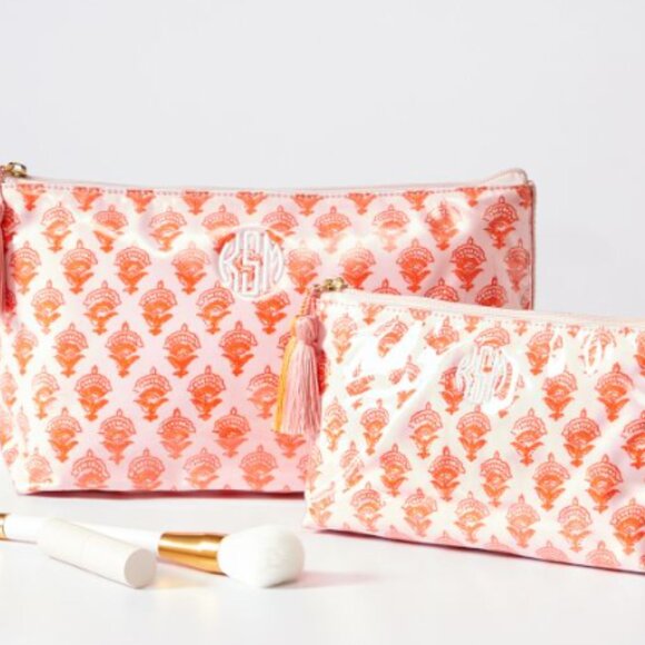 Mark and Graham Clean Coated Travel Pouch, Set of 2- Pink-Orange Block Print - Picture 10 of 10